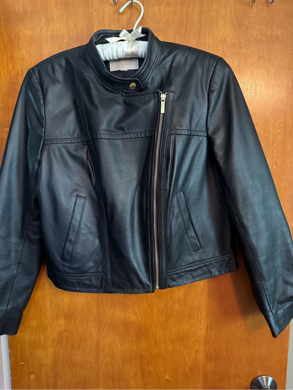 MICHAEL Michael Kors Black Leather Asymmetrical Zip Jacket Moto